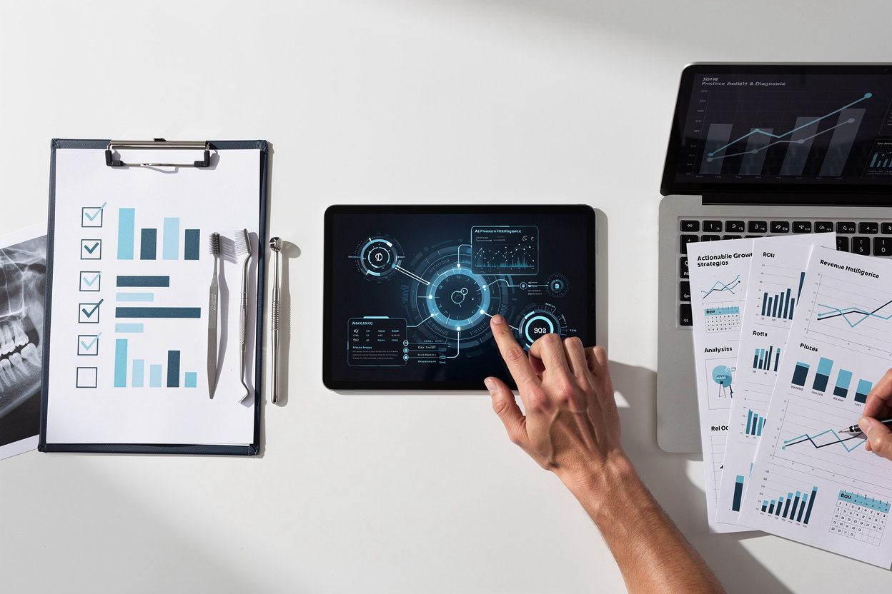 Orasync | AI-Powered Dental Operating System - AI-powered dental practice transformation workflow showing diagnosis, analysis, and growth strategy implementation